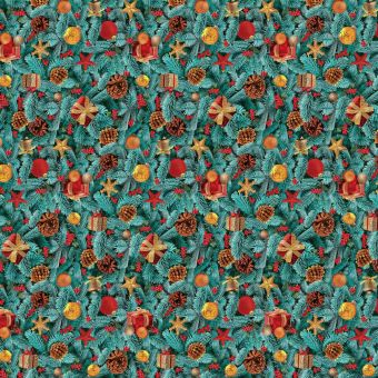 Ubrus PVC s textilním podkladem vánoční 20A jehličí, šišky a dárky, š.140cm (metráž)