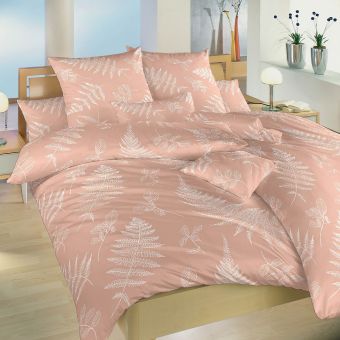 Povlečení KAPRADÍ NA LATTÉ, lososovo-starorůžová, krep, 140x200cm + 70x90cm