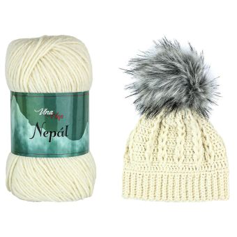 Pletací / háčkovací příze Vlna-Hep NEPÁL 6173 smetanová, jednobarevná, klasická 100g/190m