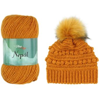 Pletací / háčkovací příze Vlna-Hep NEPÁL 6489 hořčicová, jednobarevná, klasická 100g/190m