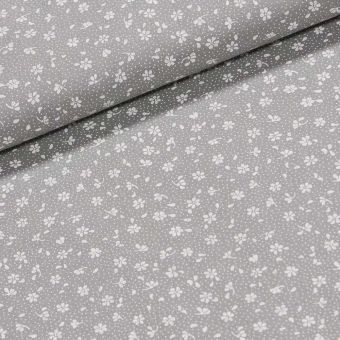 Bavlněné plátno Valerie VA002/07 bílé květinky na šedé, š.160cm (látka v metráži)