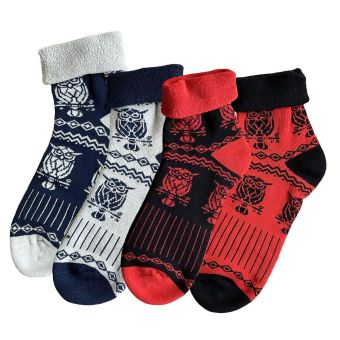 Ponožky teplé froté 12794, sovy mix, zkrácené, unisex, 4 páry (více velikostí)