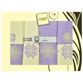 Dárkový set froté ručníků a osušek 188, 6-dílný, fialová a krémová s výšivkou 2x 30x50cm + 2x 50x90cm + 2x 70x140cm