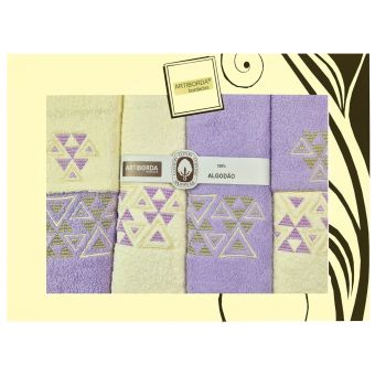 Dárkový set froté ručníků a osušek 189, 6-dílný, fialová a krémová s výšivkou 2x 30x50cm + 2x 50x90cm + 2x 70x140cm