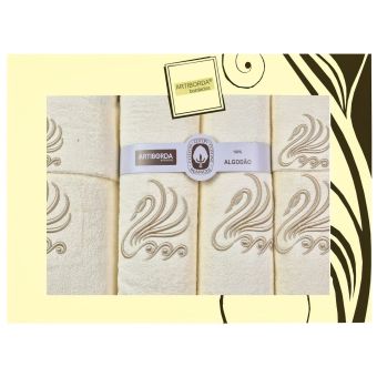 Dárkový set froté ručníků a osušek 196, 6-dílný, krémová s výšivkou 2x 30x50cm + 2x 50x90cm + 2x 70x140cm