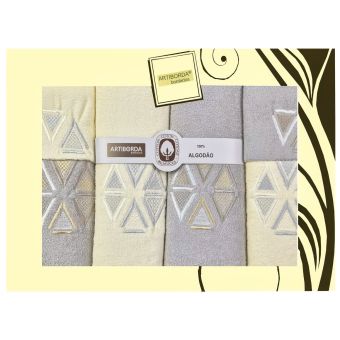 Dárkový set froté ručníků a osušek 200, 6-dílný, šedá a krémová s výšivkou 2x 30x50cm + 2x 50x90cm + 2x 70x140cm