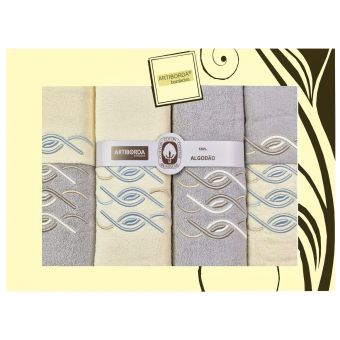 Dárkový set froté ručníků a osušek 201, 6-dílný, šedá a krémová s výšivkou 2x 30x50cm + 2x 50x90cm + 2x 70x140cm