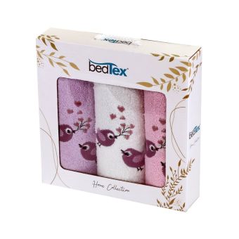 Dárkový set froté ručníků PTÁČCI, růžový s výšivkou, 30x50cm, 3ks