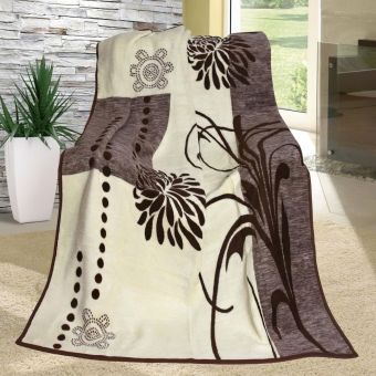 Deka KARMELA PLUS ZAHRADNÍ KVĚTY béžovo-hnědá, 150x200cm