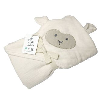 Dětská bavlněná látková / mušelínová osuška MUŠELÍN S KAPUCÍ krémová, 130g/m2, 80x80cm