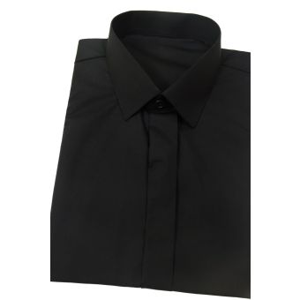 Dětská chlapecká košile Avantgard KLASIK s krytou légou, jednobarevná, černá, dlouhý rukáv