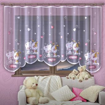 Dětská kusová záclona s řasící páskou BEST FRIENDS, vícebarevná, výška 150 cm x šířka 300 cm (na okno)