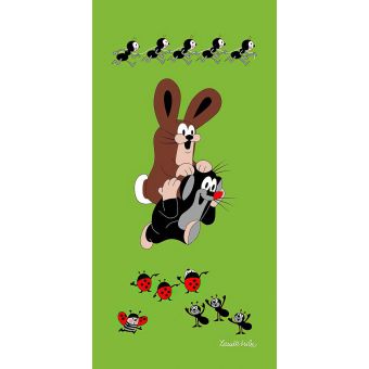 Dětská plážová osuška KRTEK A ZAJÍČEK (Krteček), zelená, froté, 70x150cm