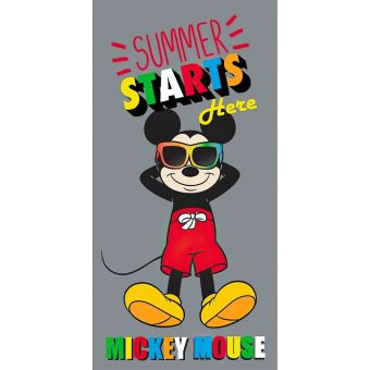Dětská plážová osuška MICKEY MOUSE LÉTO ZAČÍNÁ, šedá, froté, 70x140cm
