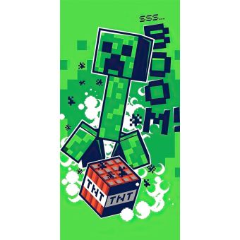 Dětská plážová osuška MINECRAFT BOOM, zelená, froté, 70x140cm