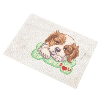 Dětská vyšívací sada s předtištěným motivem 020736/9, pejsek na peřince (předtisk, jehla a nitě), 14x20cm