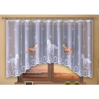Dětská kusová záclona KONĚ bílá s barevným vzorem, výška 150 cm x šířka 300 cm (na okno)