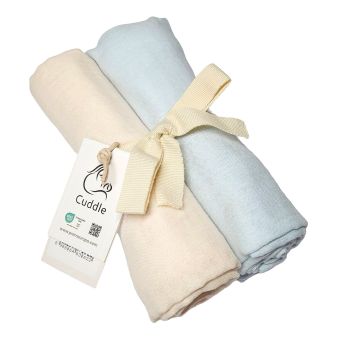 Dětské bavlněné látkové / mušelínové pleny MUŠELÍN cream+blue, smetanová a modrá, 130g/m2, 70x70cm, 2 kusy v balení