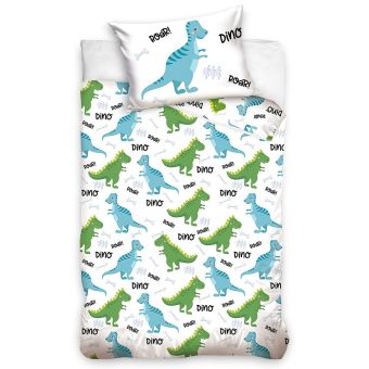 Dětské povlečení do postýlky DINOSAUŘÍ KAMARÁDI, zeleno-modré, bavlna hladká, 100x135cm + 40x60cm