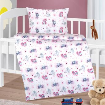 Dětské povlečení do postýlky JEDNOROŽEC, růžové, bavlna hladká, 100x135cm + 45x60cm