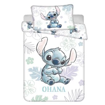 Dětské povlečení do postýlky LILO AND STITCH OHANA WHITE BABY, bílé, bavlna hladká, 100x135cm + 40x60cm