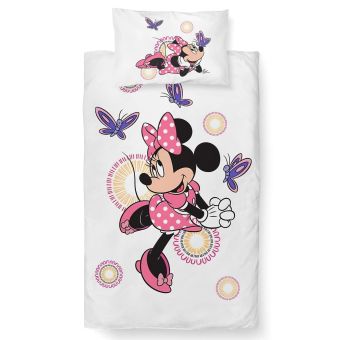 Dětské povlečení do postýlky MINNIE A MOTÝLCI, růžovo-bílá, bavlna hladká, 100x135cm + 40x60cm