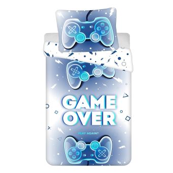 Dětské povlečení GAME OVER, modré, bavlna hladká, 140x200cm + 70x90cm 