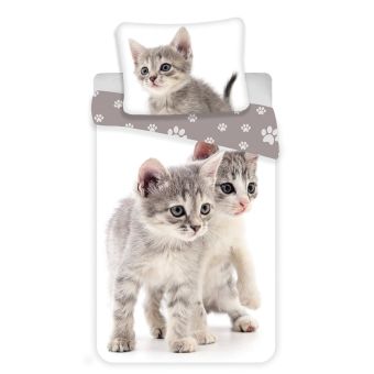 Dětské povlečení KITTEN GREY, koťata na bílé, fototisk, bavlna hladká, 140x200cm + 70x90cm 