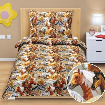Dětské povlečení KONĚ, hnědé, bavlna hladká, 140x200cm + 70x90cm 