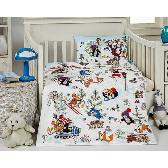 Dětské povlečení Matějovský do postýlky KRTEK A ZIMA (Krteček), bílé, bavlna hladká (více rozměrů)