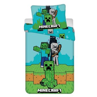 Dětské povlečení MINECRAFT MOBS HERE, zelené, bavlna hladká, 140x200cm + 70x90cm 
