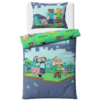 Dětské povlečení MINECRAFT VZHŮRU DO BOJE, šedo-zelené, bavlna hladká, 140x200cm + 70x90cm 