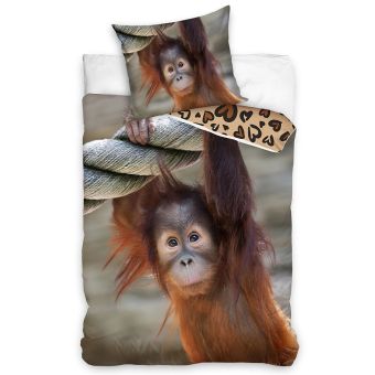 Dětské povlečení OPICE ORANGUTAN, fototisk, hnědé, bavlna hladká, 140x200cm + 70x90cm 