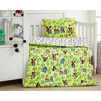 Dětské povlečení Matějovský do postýlky KRTEK NA LOUCE (Krteček), zelené, bavlna hladká (více rozměrů)