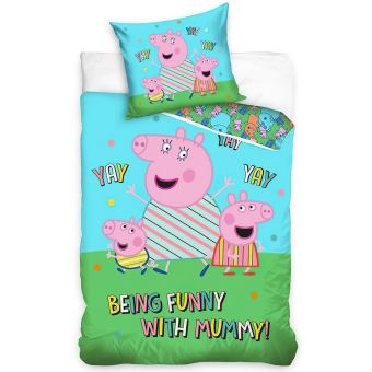 Dětské povlečení PRASÁTKO PEPINA (PEPPA) NEJLEPŠÍ MAMINKA, modré, bavlna hladká, 140x200cm + 70x90cm 