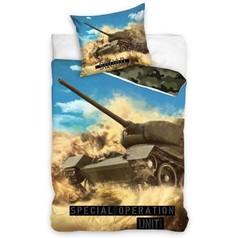 Dětské povlečení TANK SPECIÁLNÍ OPERACE, béžovo-modré, bavlna hladká, 140x200cm + 70x90cm 