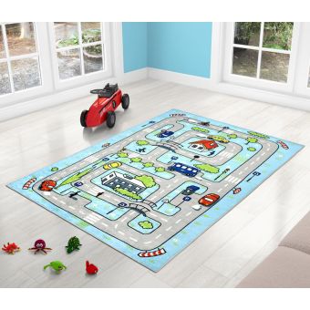Dětský koberec, běhoun kusový 3D FOTOTISK MODRÁ AUTODRÁHA, 100x150cm