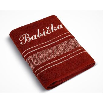 Froté ručník S VÝŠIVKOU BABIČKA, tmavá terra, 50x100cm