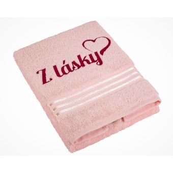 Froté ručník S VÝŠIVKOU Z LÁSKY, růžový, 50x100cm