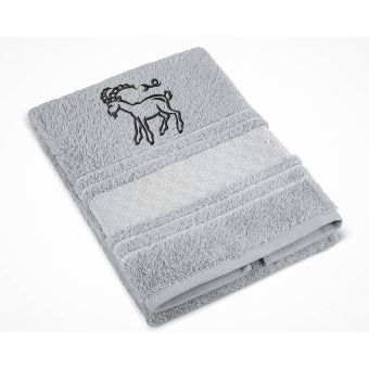 Froté ručník S VÝŠIVKOU ZNAMENÍ ZVĚROKRUH KOZOROH, šedý, 50x100cm