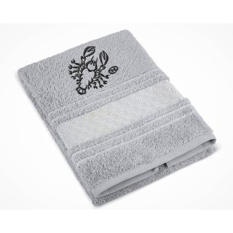 Froté ručník S VÝŠIVKOU ZNAMENÍ ZVĚROKRUH RAK, šedý, 50x100cm