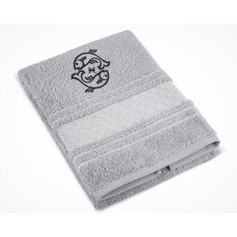 Froté ručník S VÝŠIVKOU ZNAMENÍ ZVĚROKRUH RYBY, šedý, 50x100cm