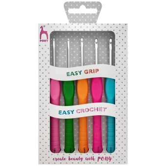 Háčky na háčkování EASY GRIP-PONY kovové / hliníkové s plastovou rukojetí 656831, sada 5 velikostí
