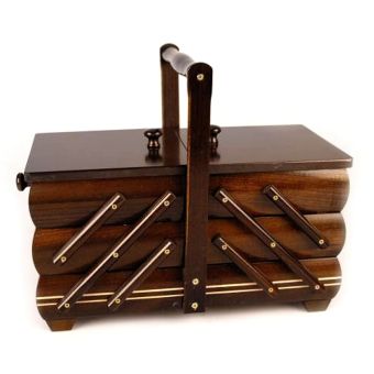 Kazeta / košík na šití, dřevěný rozkládací s uchem, 670756/3, hnědá, 15 x 30 x 25cm