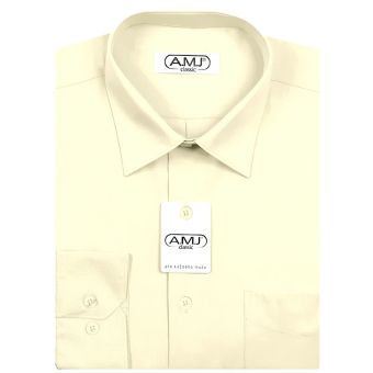 Pánská košile AMJ jednobarevná JDP016, smetanová, dlouhý rukáv, prodloužená délka