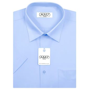 Pracovní modrá pánská košile PRO ŘIDIČE / DO UNIFORMY jednobarevná, krátký rukáv, regular-fit