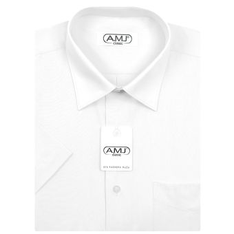 Pánská košile AMJ jednobarevná JKS018, bílá, krátký rukáv, slim fit