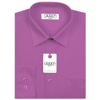 Pánská košile AMJ jednobarevná JDS081, fuchsiová, dlouhý rukáv, slim fit