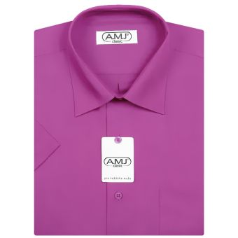 Pánská košile AMJ jednobarevná JK081, fuchsiová, krátký rukáv