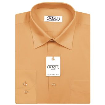 Pánská košile AMJ jednobarevná JDP010, meruňková, dlouhý rukáv, prodloužená délka